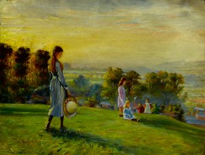 Estudio para ?Niños jugando en los campos al atardecer? de Walter Bonner Gash